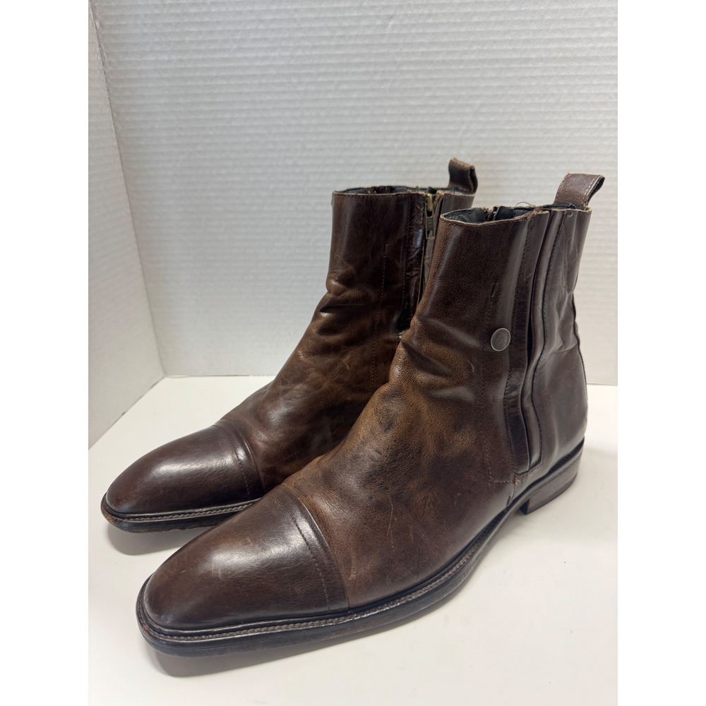 J.Lindeberg Mens Brown Leather Cap Toe Side Zip Ankle Boots Size 9.5 Portugal
